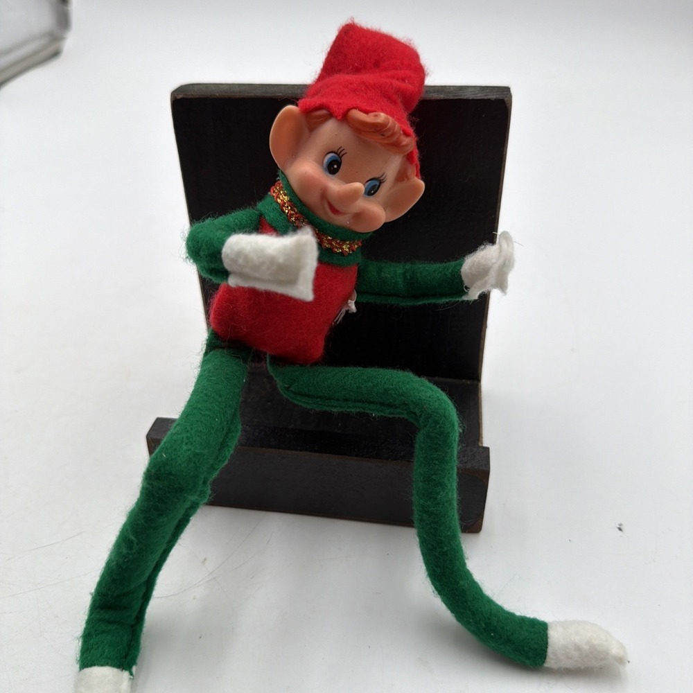 Vintage Christmas Felt Pixie Elf Knee Huggers Red Green Japan